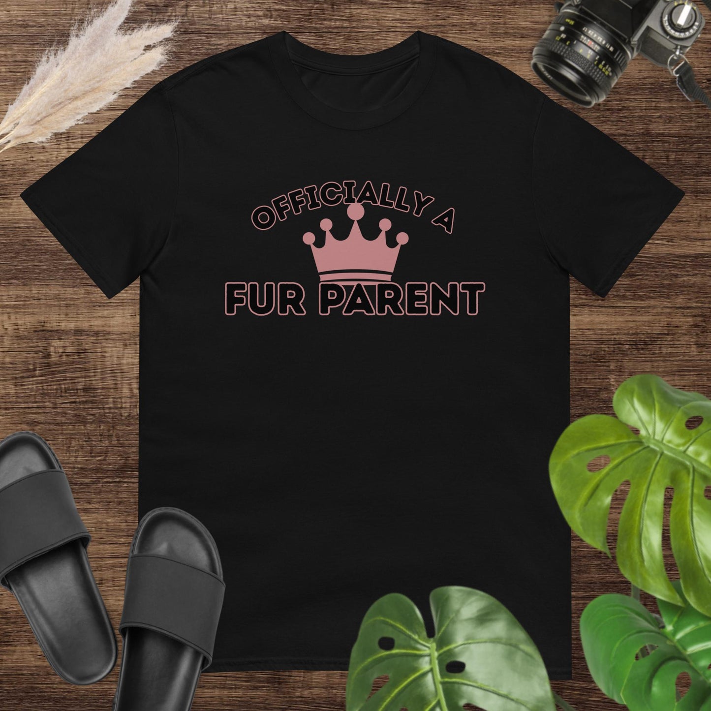 Black t-shirt featuring a crown surrounded by the text Officially a Fur Parent