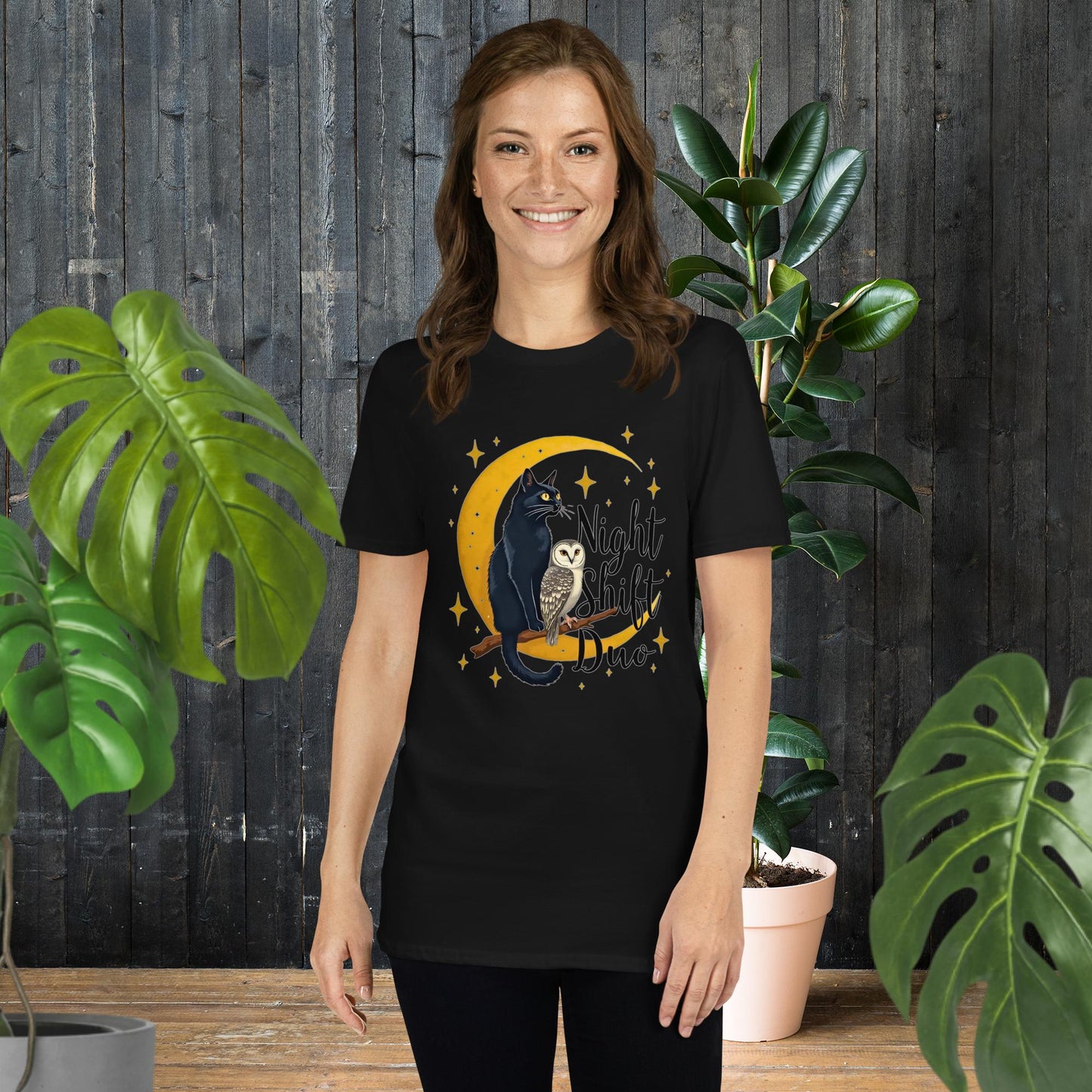 Nachtschicht-Duo | Katze & Eule T-Shirt