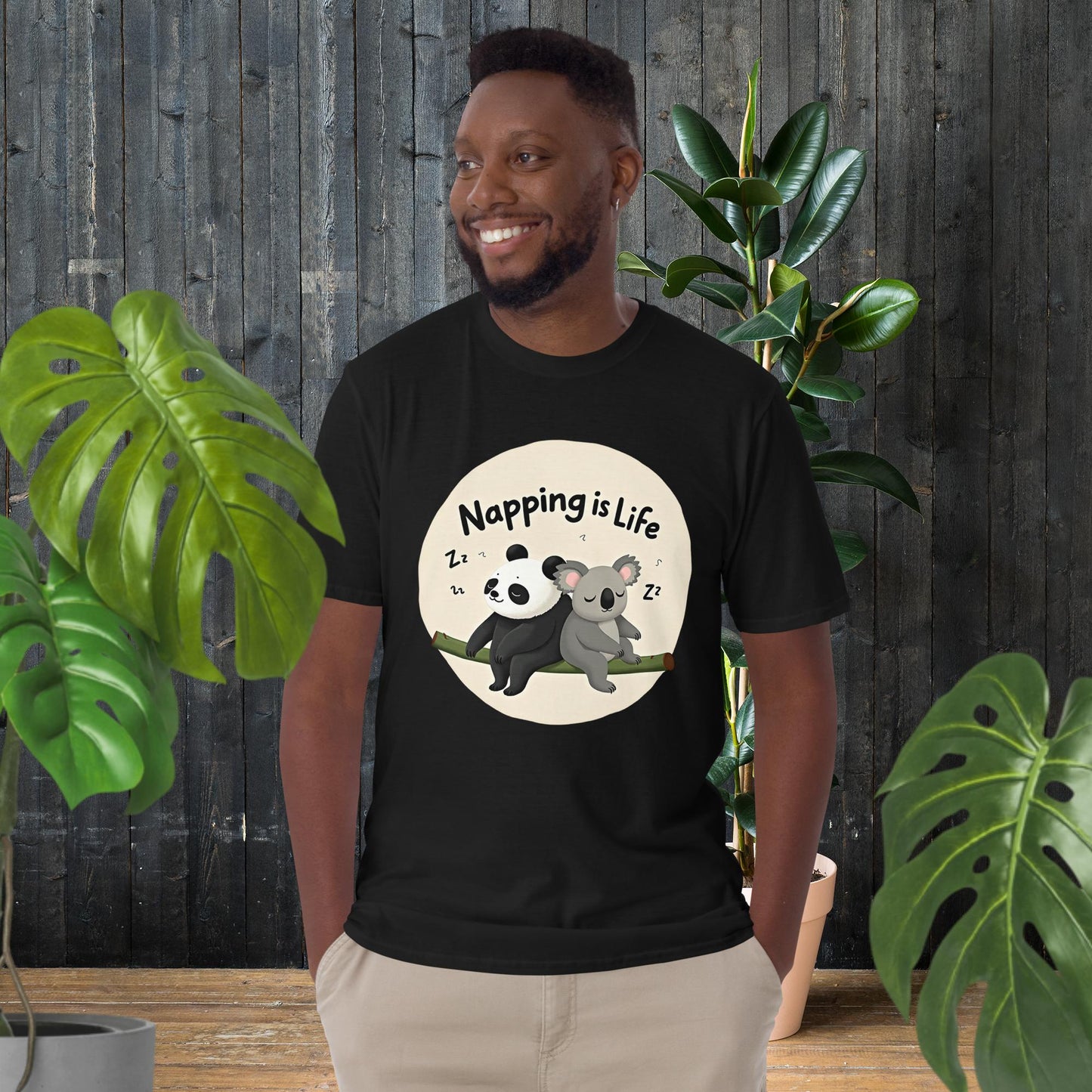 Napping Is Life | Süßes Koala- und Panda-T-Shirt