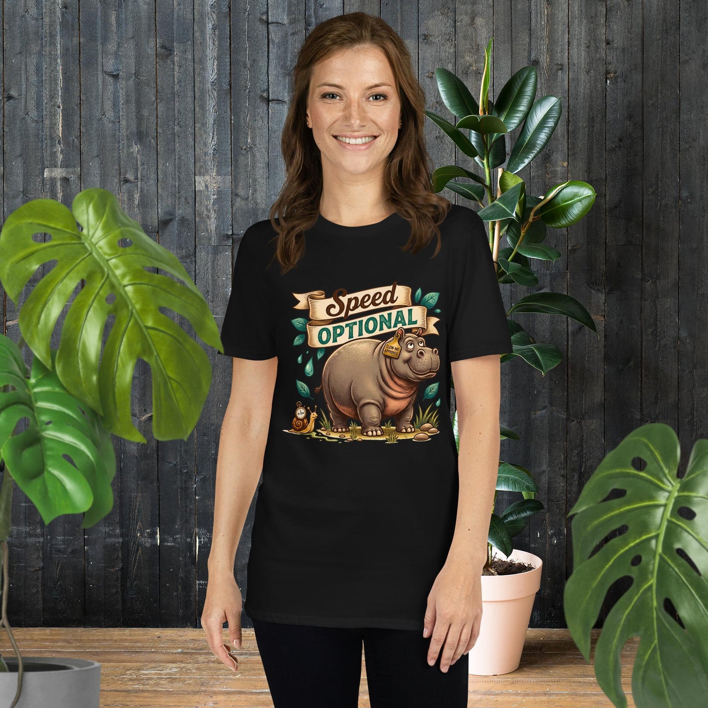 Geschwindigkeit ist Optional | Lustiges Schnecken- & Nilpferd-T-Shirt