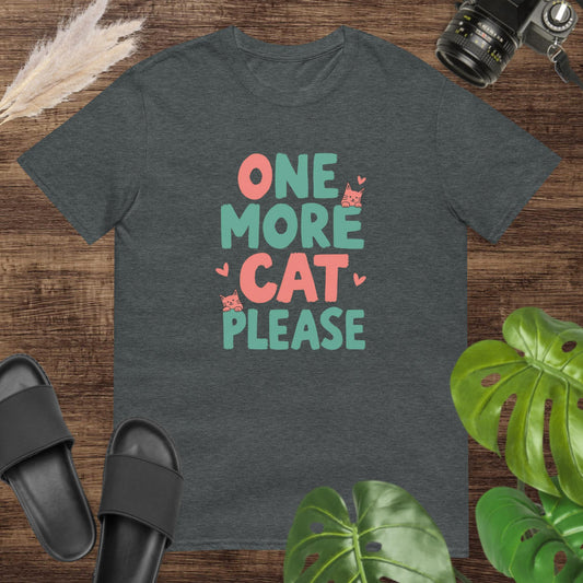 Unisex t-shirt featuring bold text and small cat graphics for cat lovers.