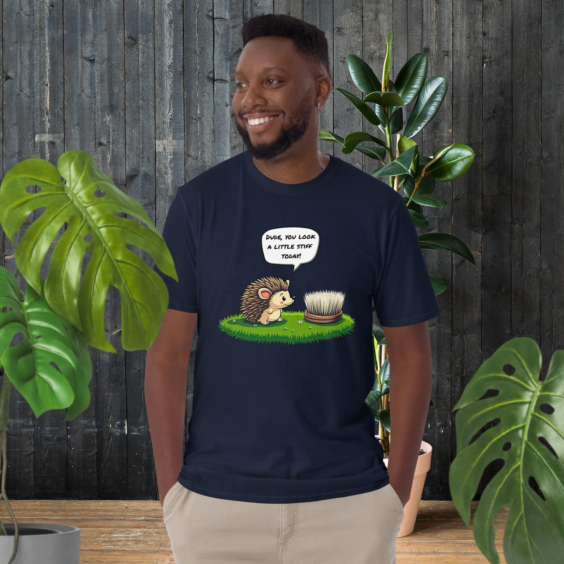 Funny hedgehog graphic tee with speech bubble, cute animal duo design, soft unisex t-shirt for pet lovers
