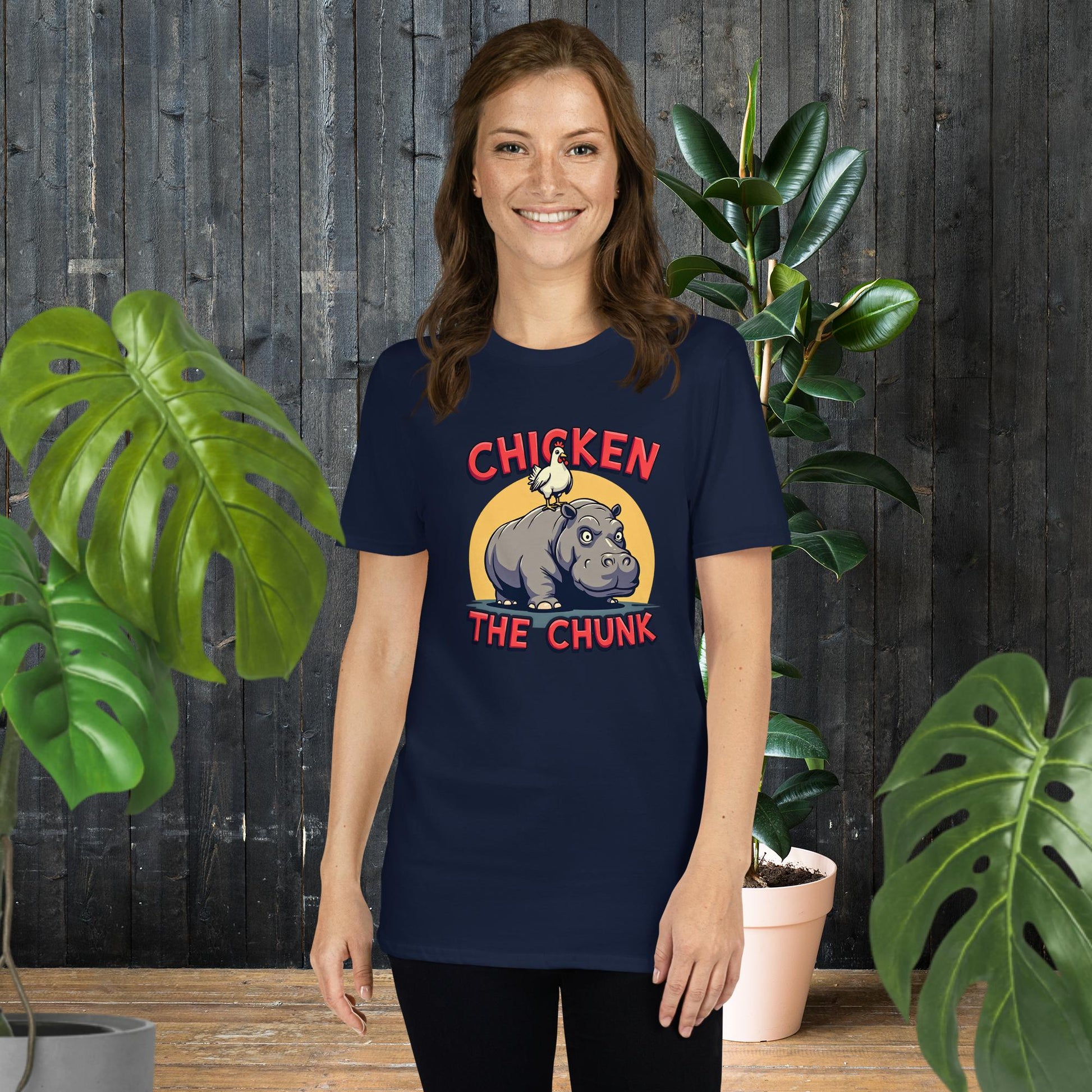 Funny chicken and hippo graphic tee, 100% ring-spun cotton, unisex design for pet lovers