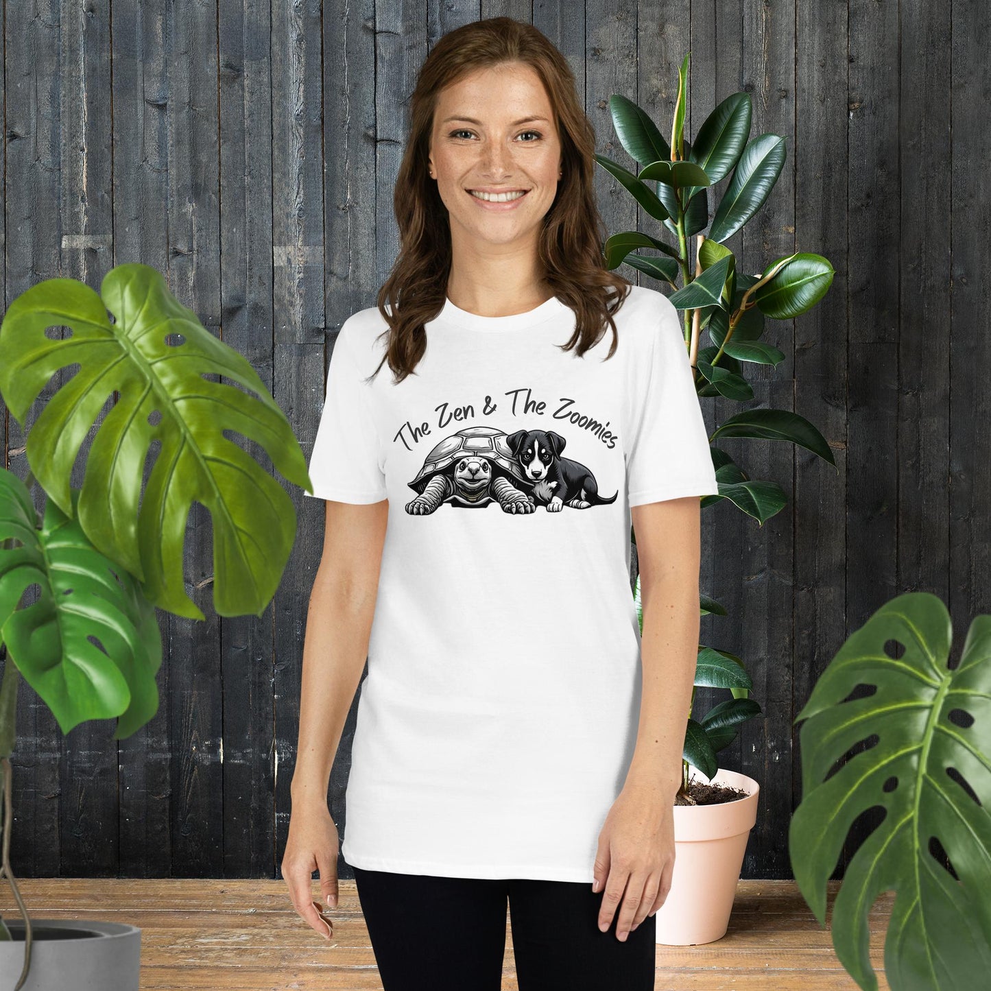 Zen & die Zoomies | Welpen- und Schildkröten-T-Shirt